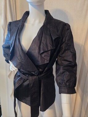 Willi Smith Black Ruffle-Collar Belted Jacket